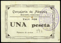 Macael (Almería). Consejería de Abastos. 1 peseta. (KG. A464) (RGH. 3284). Nº 274. Rarísimo. MBC.