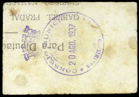 Nacimiento (Almería). Consejo Municipal. 50 céntimos. (KG. 527) (RGH. 3795). Sobre una papeleta de votación de diputados a las Cortes. Manchitas. Rarí...