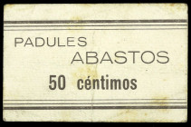 Padules (Almería). Abastos. Francisco Ferre Moreno. 50 céntimos. (KG. 560) (RGH. 4021 sin imagen). Cartón nº 148. Manchitas. Rarísimo. MBC.