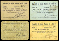 Pechina (Almería). Depositaría del Consejo Municipal. 25, 50 céntimos (dos) y 1 peseta. (KG. 567) (RGH. 4076, 4077 sin imagen, 4078 y 4078 var). 4 car...