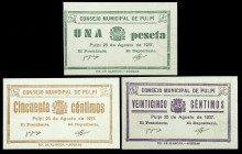 Pulpí (Almería). Consejo Municipal. 25, 50 céntimos y 1 peseta. (KG. 622) (RGH. 4412 a 4414). 3 billetes, serie completa. Escasos así. EBC+.
