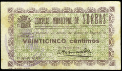 Sorbas (Almería). Consejo Municipal. 25 céntimos. (KG. 714 falta valor) (RGH. 4915). Escaso. MBC-.