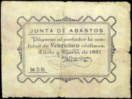 Tíjola (Almería). Junta de Abastos. 25 céntimos. (KG. falta) (RGH. 5007 sin imagen). Muy raro. BC+.