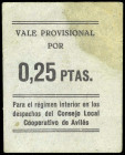 Avilés (Asturias). Consejo Local Cooperativo. 25 céntimos. (KG. falta) (RGH. 793). Cartón. Manchita. Muy raro. MBC.