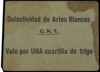 Cabeza del Buey (Badajoz). Colectiviad de Artes Blancas. C.N.T. Vale por una cuartilla de trigo. (KG. 201) (RGH. falta). Cartón. Manchitas. Raro. MBC-...