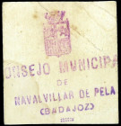 Navalvillar de Pela (Badajoz). Ayuntamiento. 25 céntimos. (KG. falta) (RGH. 3822). Cartón. Rarísimo. MBC+.