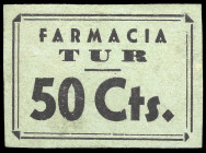 Eivissa. San Antonio (Baleares). Farmacia Tur. 50 céntimos. (T. AN26, nº 49, mismo ejemplar) (RGH. 2927). Cartón. Muy raro. EBC.