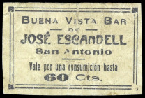 Eivissa. San Antonio (Baleares). Buena Vista Bar de José Escandell. Vale por una consumición hasta 60 céntimos. (T. AN26, nº 52, mismo ejemplar) (RGH....