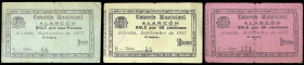 Alarcón (Cuenca). Consejo Municipal. 25, 50 céntimos y 1 peseta. (KG. 21) (RGH. 123, sin imagen, 124 y 125, sin imagen). 3 billetes, todos los de la l...