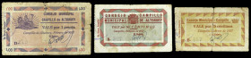 Campillo de Albobuey (Cuenca). Consejo Municipal. 25, 50 céntimos y 1 peseta. (KG. 221 y falta) (RGH. 1471 a 1473). Febrero. 3 billetes, serie complet...