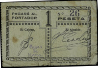 Casas de Haro (Cuenca). Alcaldía Constitucional. 1 peseta. (KG. 250 lo reseña como RR) (RGH. 1716). Nombre del pueblo manuscrito en la época (puede le...
