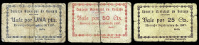 Horcajo (Cuenca). Consejo Municipal. 25, 50 céntimos y 1 peseta. (KG. 411) (RGH. 2878, 2879, sin imagen y 2880). 3 cartones, todos los de la localidad...