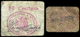 Minglanilla (Cuenca). Ayuntamiento Republicano. 50 céntimos y 1 peseta. (KG. 495) (RGH. 3548 y 3549). 2 cartones. Raros. BC/MBC-.