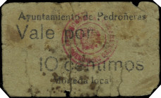 Las Pedroñeras (Cuenca). Ayuntamiento. 10 céntimos. (Inédito). Muy raro. RC.