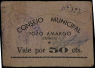 Pozo Amargo (Cuenca). Consejo Municipal. 50 céntimos. (Inédito). Cartón nº 353. Muy raro. MBC-.