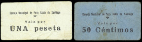 Pozo Rubio de Santiago (Cuenca). Consejo Municipal. 50 céntimos y 1 peseta. (KG. 603) (RGH. 4280 y 4281). 2 cartones, todos los de la localidad. Rarís...