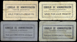 Tevar (Cuenca). Consejo de la Administración. 25, 50 céntimos, 1 y 2 pesetas. (KG. 725) (RGH. 4995, sin imagen), 4996, 4997 y 4998, sin imagen). 4 car...