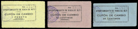 Vara del Rey (Cuenca). Ayuntamiento. 25, 50 céntimos y 1 peseta. (KG. 776) (RGH. 5419 a 5421). 3 billetes, todos los de la localidad. Rarísimos. MBC-/...
