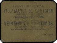 Villamayor de Santiago (Cuenca). Ayuntamiento. 25 céntimos. (KG. 800) (RGH. 5588, sin imagen). Cartón. Muy raro. MBC-.