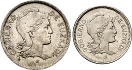 Euzkadi. 1 y 2 pesetas. (AC. 14 y 15). 2 monedas, serie completa. MBC+/EBC-.