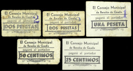 Benalúa de Guadix (Granada). Consejo Municipal. 25, 50 céntimos, 1 y 2 pesetas (dos). (KG. 146 y falta) (RGH. 988 a 991). 5 cartones, serie completa c...