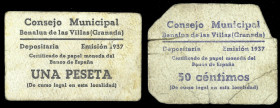 Benalúa de las Villas (Granada). Consejo Municipal. 50 céntimos y 1 peseta. (KG. 147) (RGH. 1001 y 1002). 2 cartones. Raros. BC/MBC.