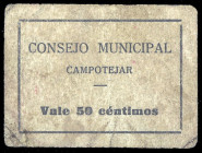 Campotejar (Granada). Consejo Municipal. 50 céntimos. (KG. 227) (RGH. 1509). Cartón. Raro. BC+.