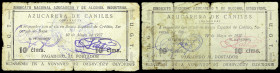 Caniles (Granada). Sindicato Nacional Azucarero y de Alcohol Industrial U.G.T. 10 céntimos (dos). (KG. 233) (RGH. 1562). 2 billetes, firmas en colores...