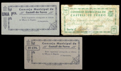 Castell de Ferro (Granada). Consejo Municipal. 25, 50 céntimos y 1 peseta. (KG. 263, 263a y falta) (RGH. 1761, 1765 y falta). 3 cartones, una serie co...