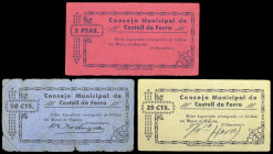 Castell de Ferro (Granada). Consejo Municipal. 25, 50 céntimos y 2 pesetas. (KG. 263 y falta valor) (RGH. 1764, 1766 y falta). 3 cartones. Muy raros. ...