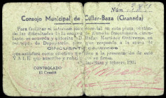 Cúllar-Baza (Granada). Consejo Municipal. 50 céntimos. (KG. 302) (RGH. falta). Febrero. Cartón. Muy raro. BC-.