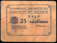 Dehesas de Guadix (Granada). Consejo Municipal. 25 céntimos. (KG. 315) (RGH. 2201 sin imagen). Cartón. Muy raro. MBC-.
