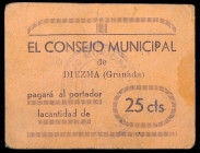 Diezma (Granada). Consejo Municipal. 25 céntimos. (Inédito). Cartón. Muy raro. MBC-.