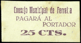 Ferreira (Granada). Consejo Municipal. 25 céntimos. (KG. 350) (RGH. 2444). Cartón. Muy raro. MBC+.