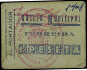 Ferreira (Granada). Consejo Municipal. 1 peseta. (KG. 350) (RGH. 2443). Cartón. Raro. MBC-.