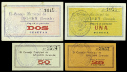 Galera (Granada). Consejo Municipal. 25, 50 céntimos, 1 y 2 pesetas. (KG. 376 y falta) (RGH. 2596 a 2599). 4 billetes, serie completa. Escasos y más a...