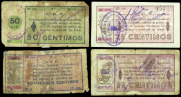 Guadix (Granada). Colectividad Sindicato de Trabajadores del Comercio. U.G.T. 25 (tres) y 50 céntimos. (KG. 398 y 398 var) (RGH. 2767, 2768 y falta). ...