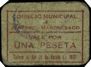 Jerez del Marquesado (Granada). Consejo Municipal. 1 peseta. (KG. 429) (RGH. 3039). Cartón. Muy raro. BC+.