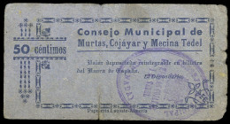 Murtas, Cojáyar y Mecina Tedel (Granada). Consejo Municipal. 50 céntimos. (KG. 525) (RGH. 3786, sin imagen). Muy raro. BC.