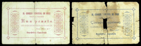 Orce (Granada). Consejo Municipal. 50 céntimos y 1 peseta. (KG. 554) (RGH. 3961 y 3962). 2 billetes. Raros. MC/BC.