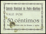 Pedro Martínez (Granada). Consejo Municipal. 50 céntimos. (KG. 571) (RGH. 4094). Cartón. Manchitas. Muy raro. EBC.