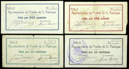 Puebla de Don Fadrique (Granada). Ayuntamiento. 25, 50 céntimos, 1 y 2 pesetas. (KG. 609a) (RGH. 4322 a 4325). 4 billetes, serie completa. Muy raros. ...
