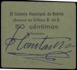 Rubite (Granada). Consejo Municipal. 50 céntimos. (KG. 654) (RGH. 4609 sin imagen). Cartón. Muy raro. EBC-.