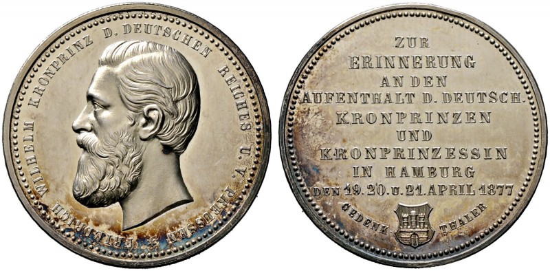 Hamburg, Stadt. Silbermedaille 1877 unsigniert, auf den Aufenthalt des deutschen...