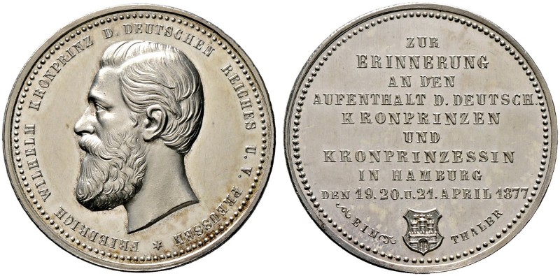 Hamburg, Stadt. Silbermedaille 1877 unsigniert, auf den Aufenthalt des deutschen...