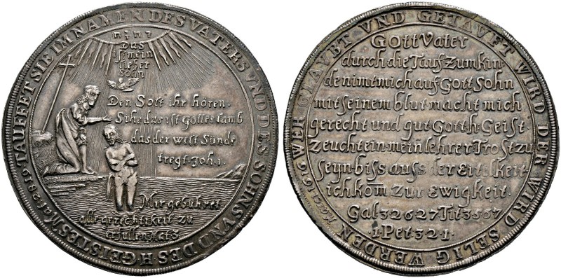 Harz. Tauftaler o.J. (nach 1680) unsigniert -Zellerfeld-. Taufszene Christi im J...