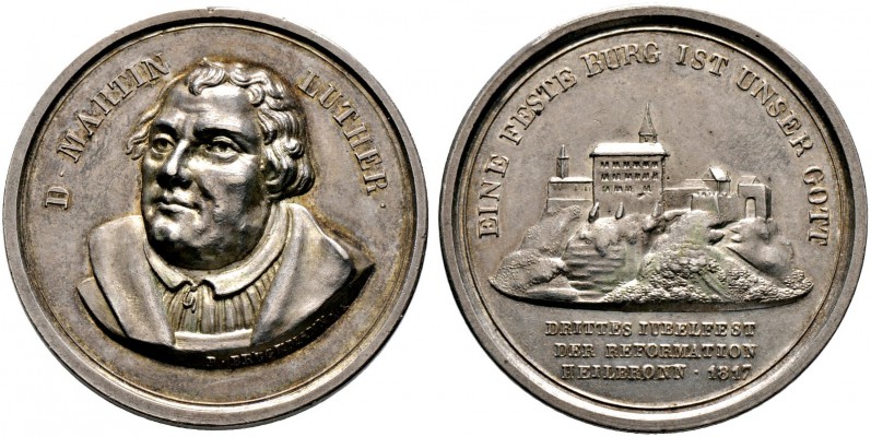 Heilbronn, Stadt. Silbermedaille 1817 von P. Bruckmann, auf das Reformationsjubi...