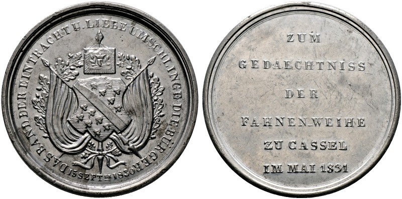 Hessen-Kassel. Wilhelm II. 1821-1847. Zinnmedaille 1831 unsignert, auf die Fahne...