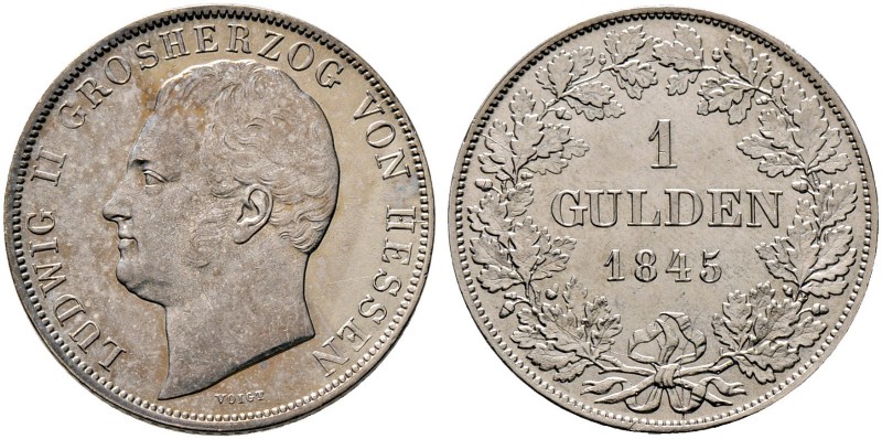 Hessen-Darmstadt. Ludwig II. 1830-1848. Gulden 1845. AKS 105, J. 39.
 leichte T...