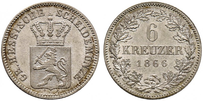 Hessen-Darmstadt. Ludwig III. 1848-1877. 6 Kreuzer 1866. AKS 126, J. 58.
 Prach...